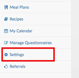 settings NutriAdmin